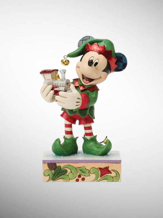 Jim Shore Disney Traditions -  Elf on Track Christmas Mickey Figurine - PREORDER