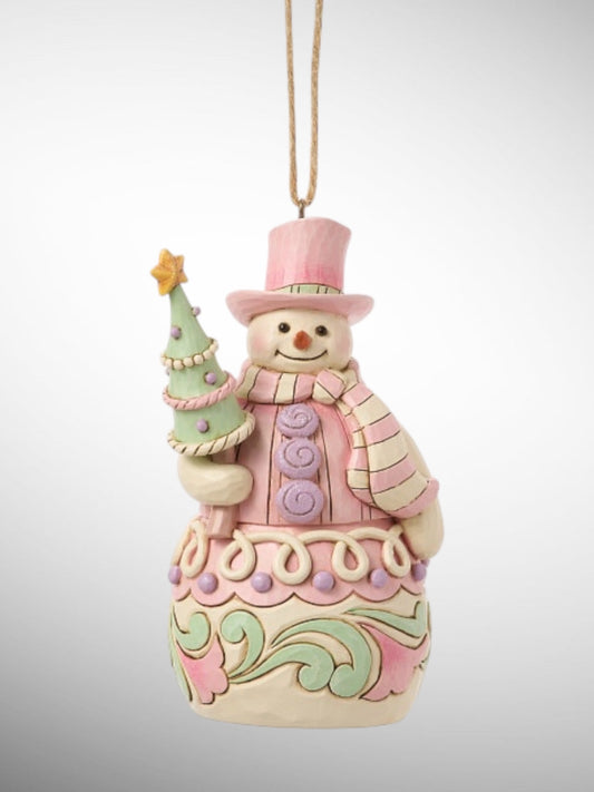 Jim Shore Heartwood Creek - Heartwood Sweets Snowman with Tree Christmas Hanging Ornament - PREORDER