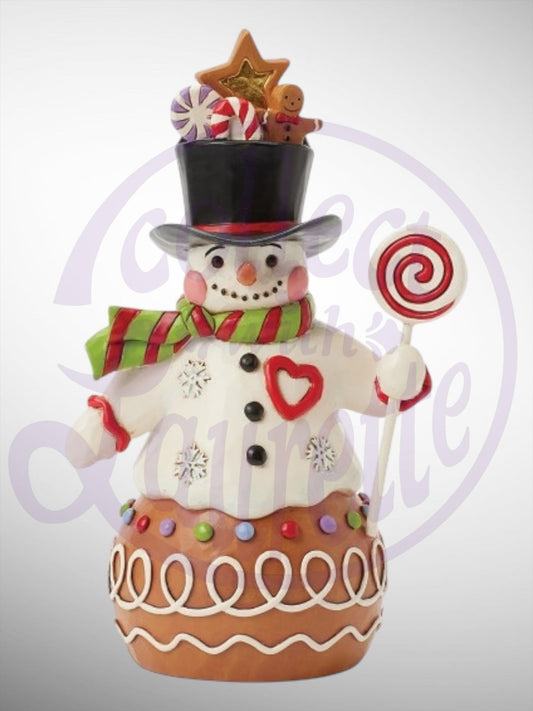 Jim Shore Gingerbread Christmas - Gingerbread Hugs and Peppermint Kisses Snowman Figurine - PREORDER