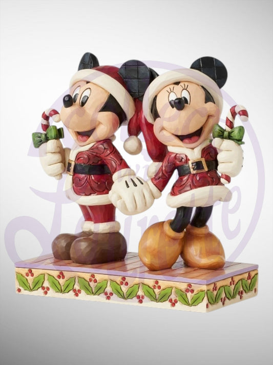 Jim Shore Disney Traditions -  Candy Cane Christmas Mickey Minnie Figurine - PREORDER