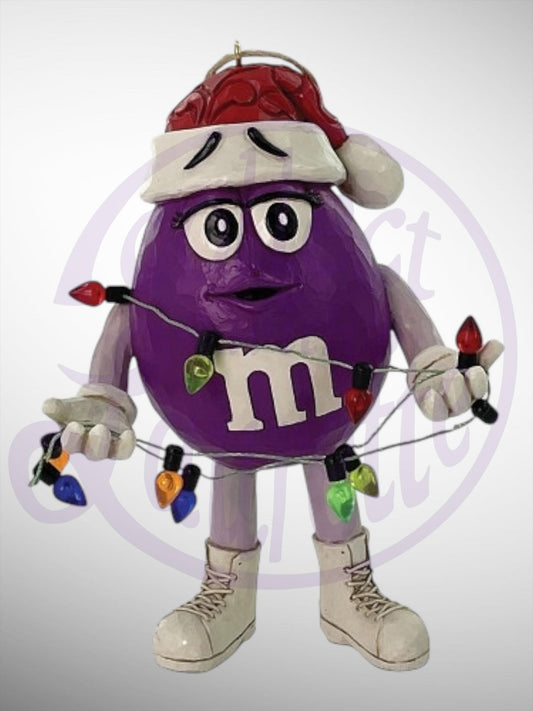 Jim Shore M&M's Collection - Purple Character Wrapped in Lights Christmas Hanging Ornament - PREORDER