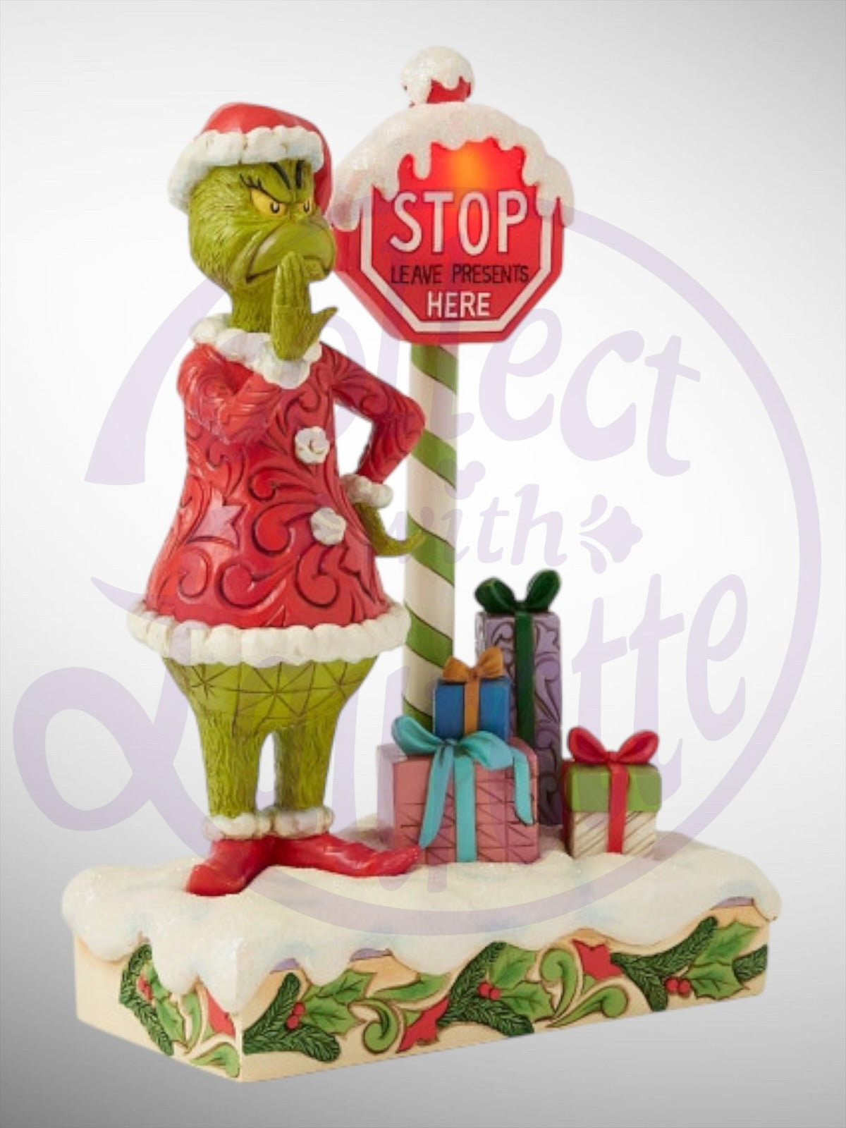 Jim Shore Dr. Seuss The Grinch - Grinch by Stop Sign LED Figurine - PREORDER