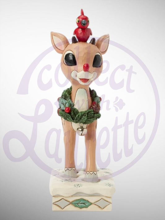 Jim Shore Rudolph Traditions - Woodland Rudolph with Red Bird Figurine - PREORDER