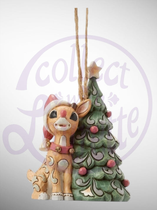 Jim Shore Rudolph Traditions - Woodland Rudolph with Tree Hanging Ornament - PREORDER