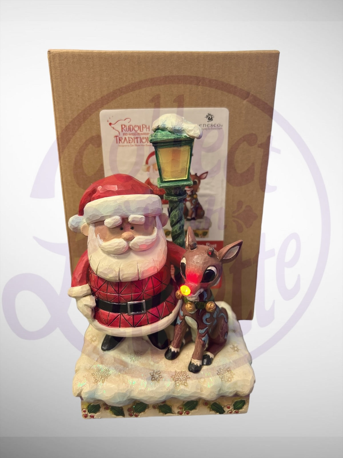 Jim Shore Rudolph Traditions - Rudolph & Santa Lamp Post Figurine