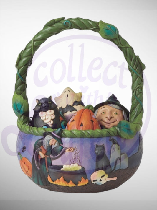 Jim Shore Heartwood Creek - A Friendly Scare Is In The Air Halloween Basket Figurine