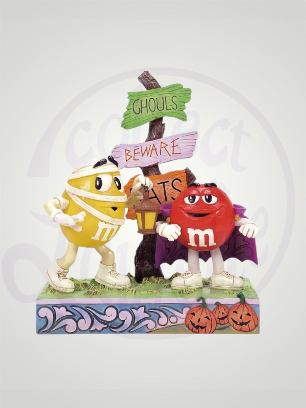 Jim Shore M&M's Collection - Spooky Adventures Red Vampire Yellow Mummy Halloween Figurine - PREORDER