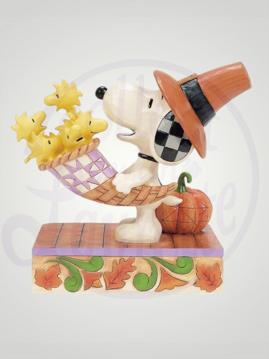 Jim Shore Peanuts - Harvest Happiness Snoopy Woodstock Fall Cornucopia Figurine - PREORDER