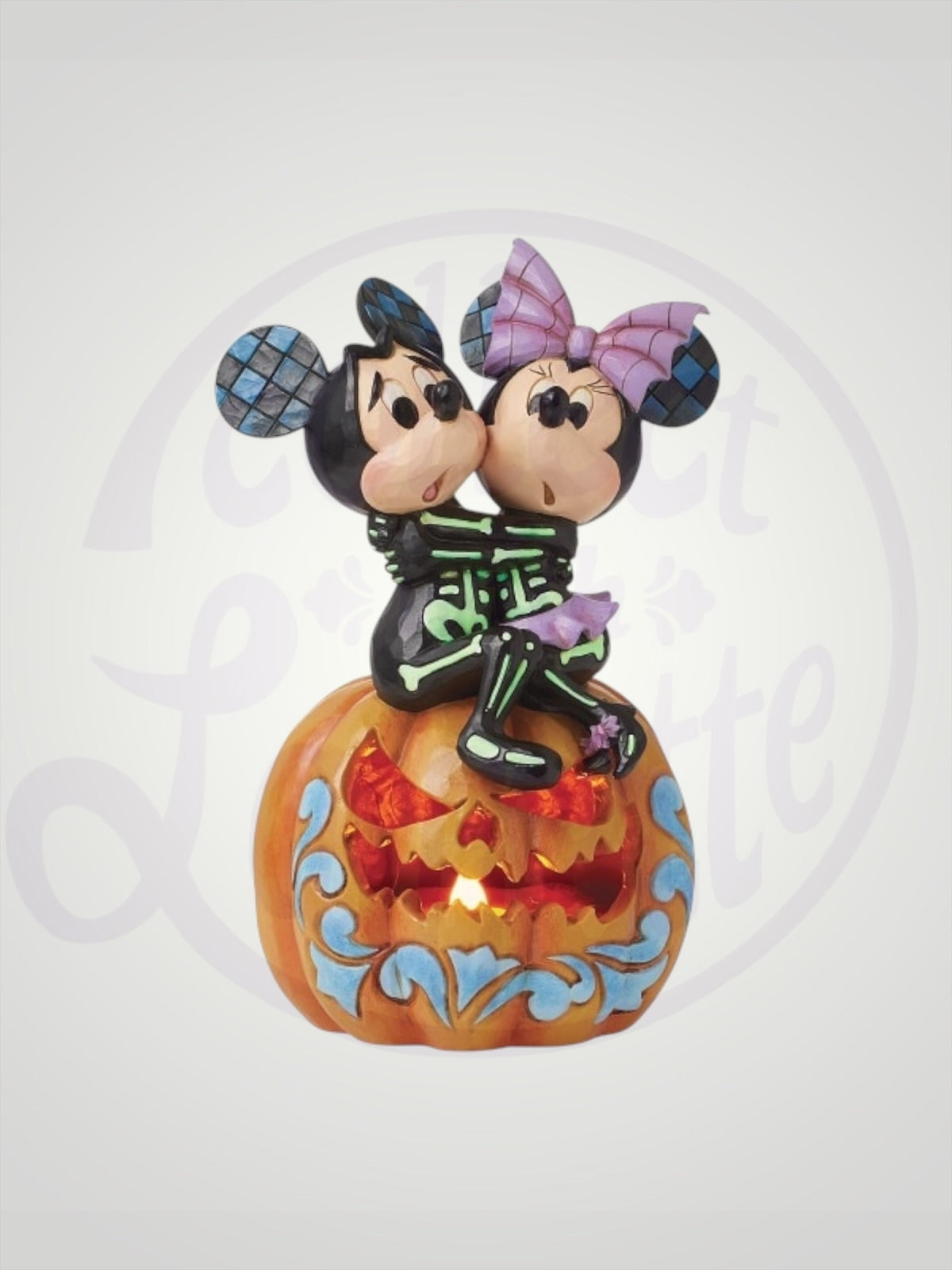 Jim Shore Disney Traditions - Spine-Tingling Sweethearts Mickey and Minnie Scared Skeletons Halloween Figurine - PREORDER