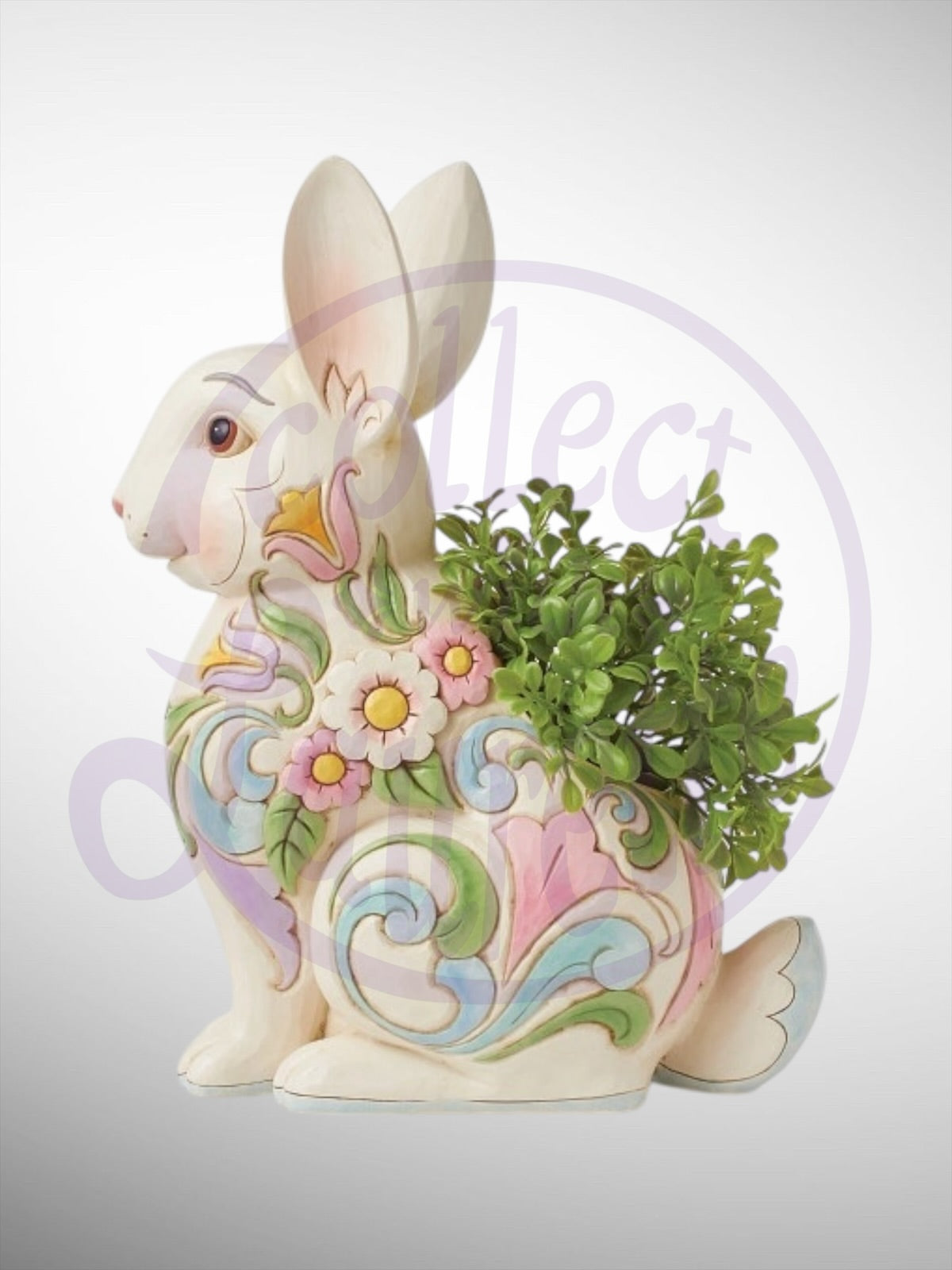 Jim Shore Heartwood Creek - White Floral Rabbit Planter Figurine