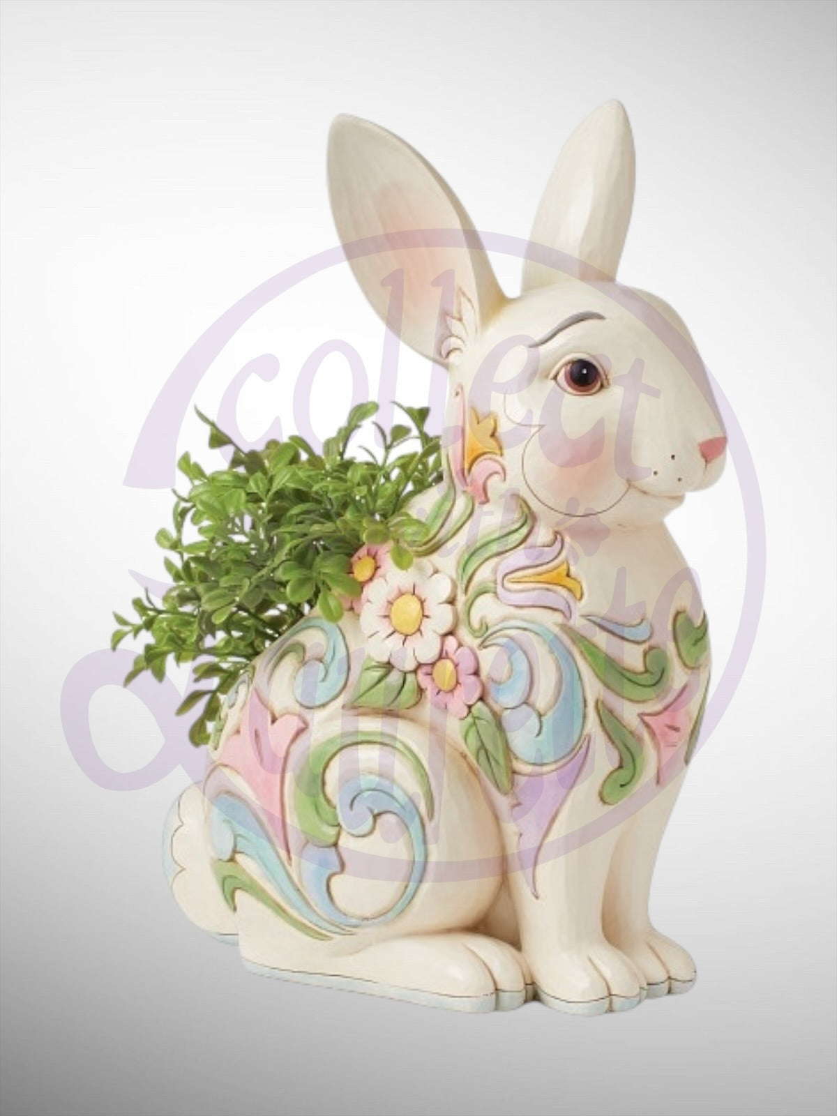 Jim Shore Heartwood Creek - White Floral Rabbit Planter Figurine
