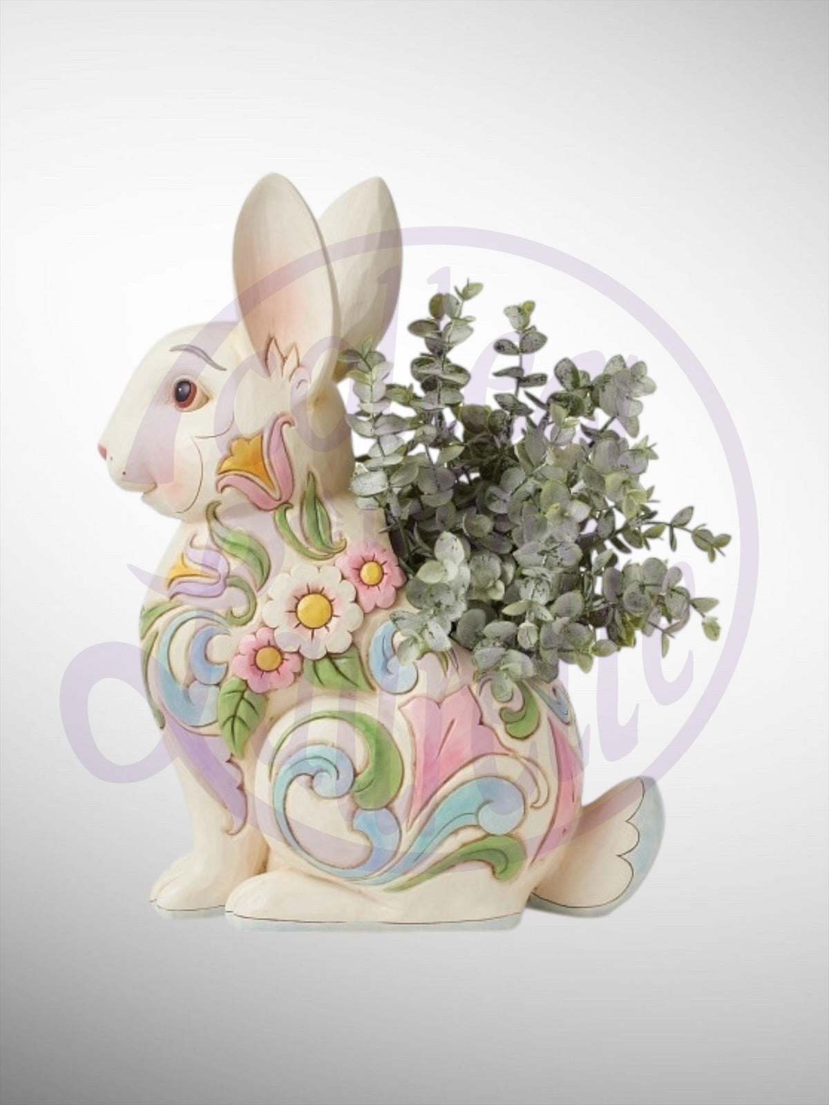 Jim Shore Heartwood Creek - White Floral Rabbit Planter Figurine