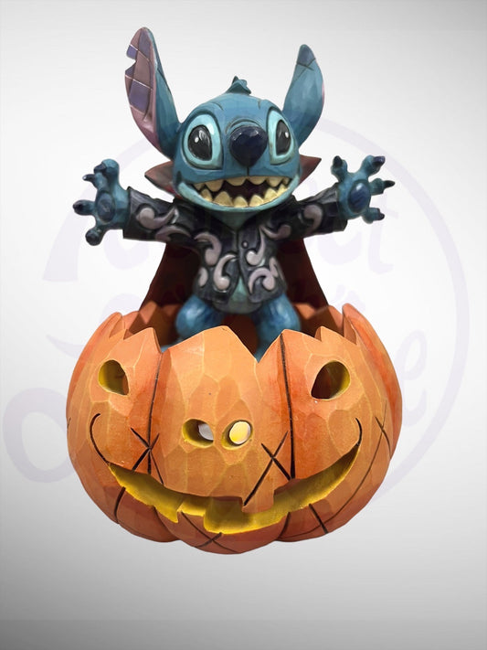 Jim Shore Disney Traditions - Happy Halloween Light Up Stitch Pumpkin Figurine (No Box)