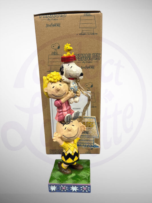 Jim Shore Peanuts - You Lift Me Up Charlie Brown Sally Snoopy Woodstock Stack Figurine