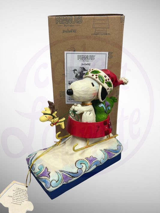 Jim Shore Peanuts - Dashing Through the Holidays Snoopy Woodstock Christmas Santa Sled Figurine