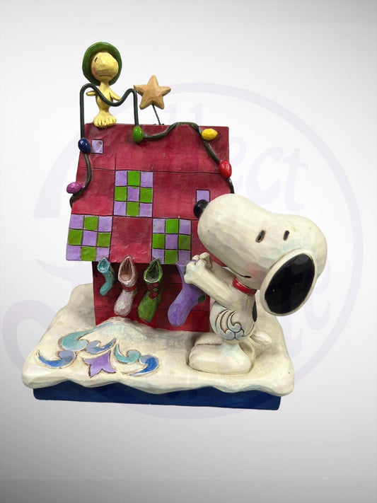 Jim Shore Peanuts - Prepping for Santa Snoopy Woodstock Figurine (No Box)