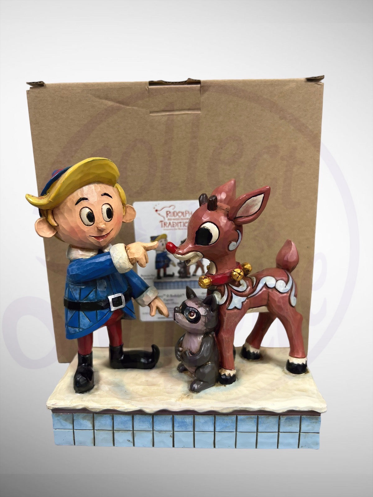 Jim Shore Rudolph Traditions - Hermey & Rudolph Raccoon Light Up Figurine