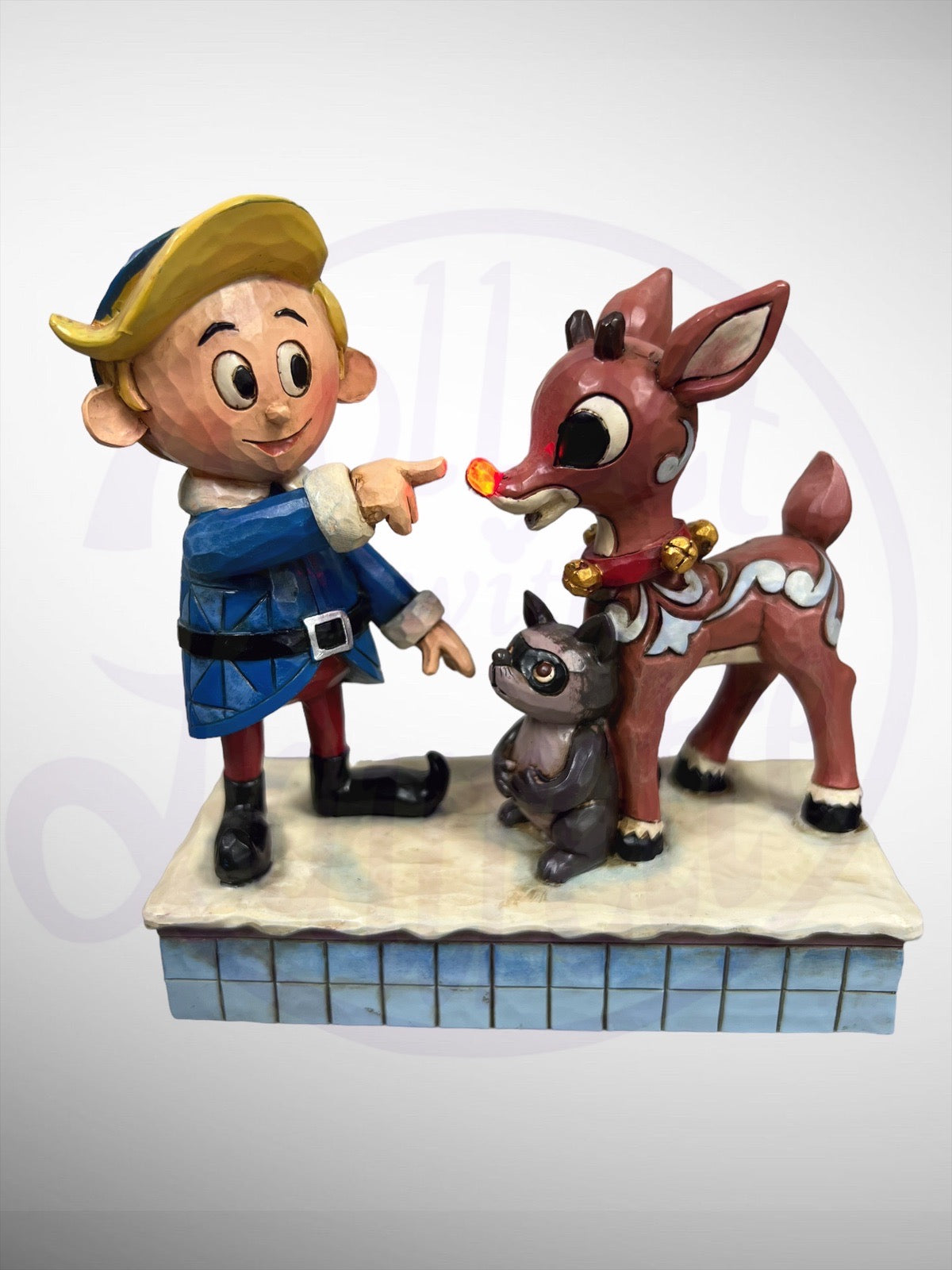 Jim Shore Rudolph Traditions - Hermey & Rudolph Raccoon Light Up Figurine