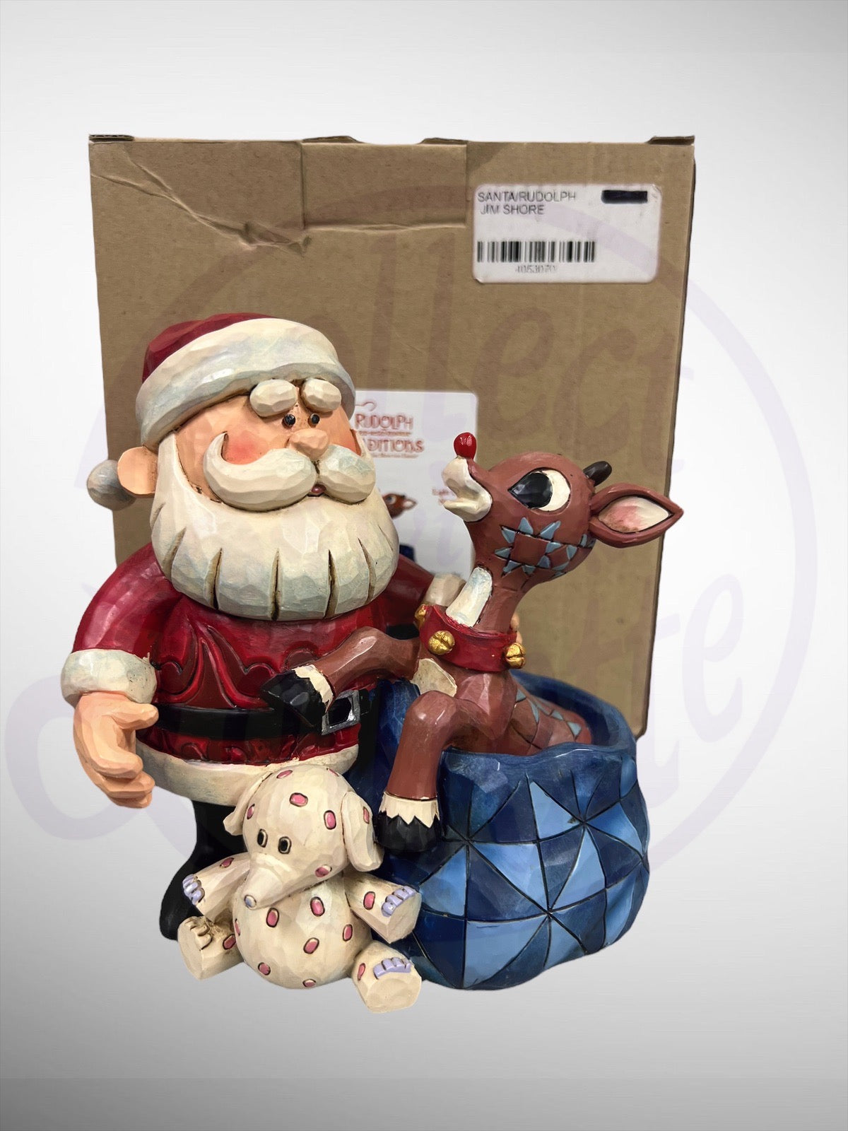 Jim Shore Rudolph Traditions - Santa & Rudolph with Blinking Nose Spotted Elephant Figurine