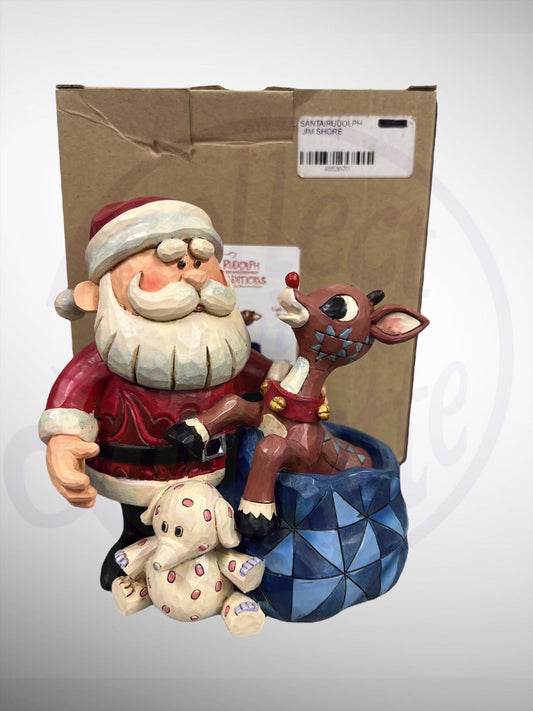 Jim Shore Rudolph Traditions - Santa & Rudolph with Blinking Nose Spotted Elephant Figurine