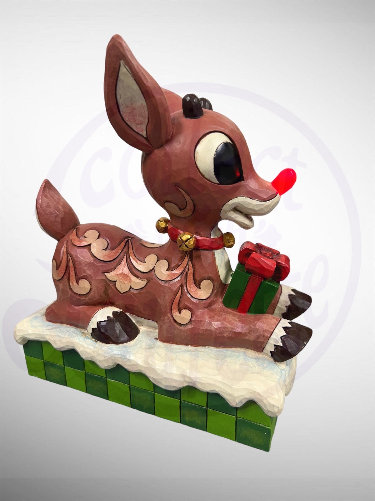 Jim Shore Rudolph Traditions - Rudolph the Red-Nosed Reindeer Present light up nose Figurine