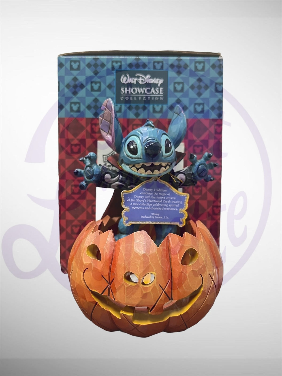 Jim Shore Disney Traditions - Happy Halloween Light Up Stitch Pumpkin Figurine