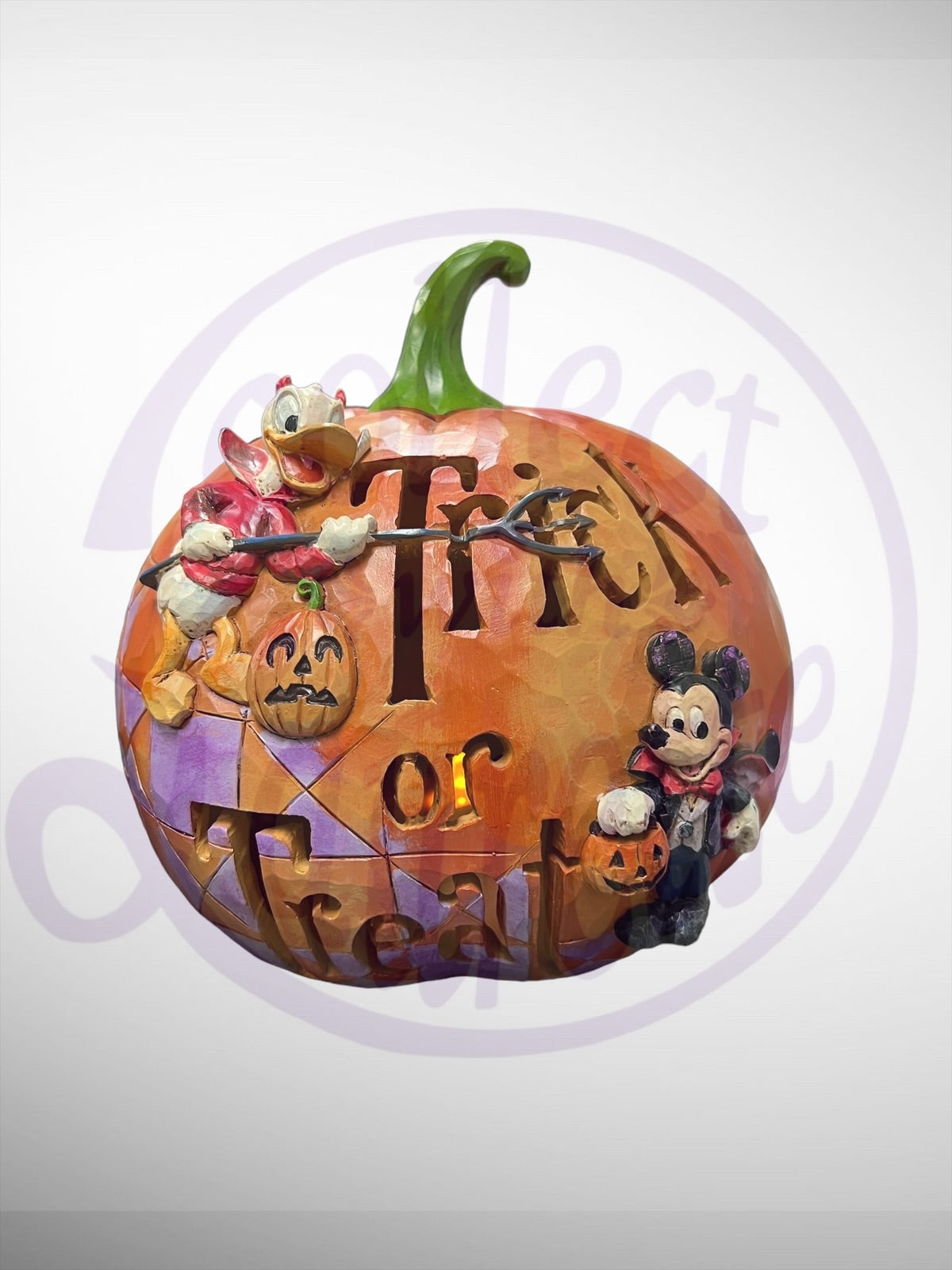 Jim Shore Disney Traditions - Pumpkin Trick or Treat with Mickey Donald Light Up Figurine