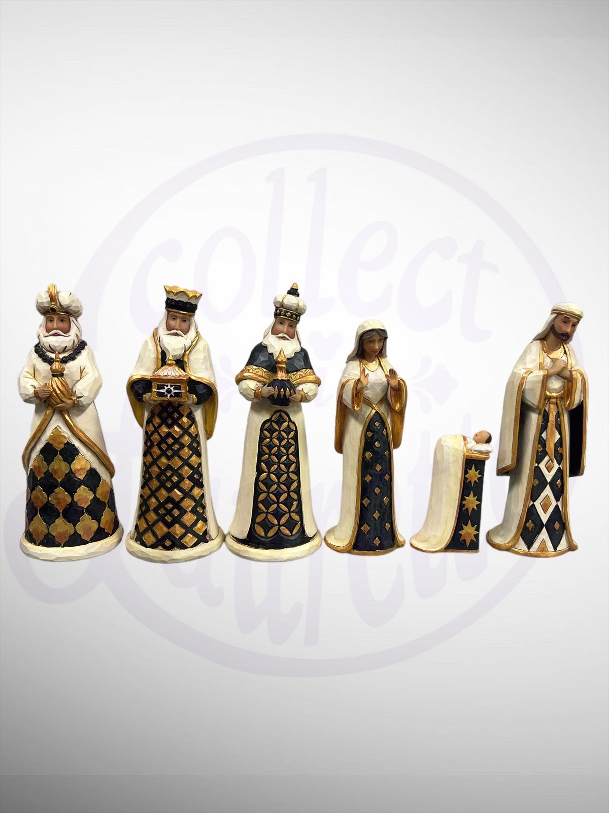 Jim Shore Heartwood Creek - Let Us Adore Him Black and Gold 7 Piece Christmas Nativity Figurines