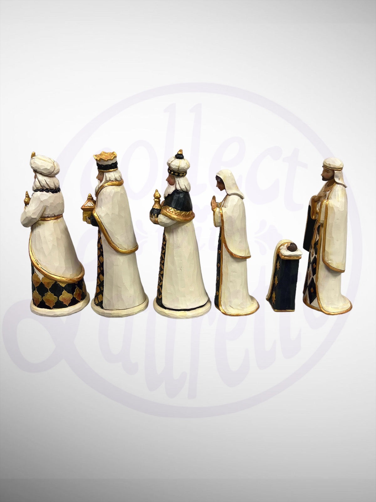 Jim Shore Heartwood Creek - Let Us Adore Him Black and Gold 7 Piece Christmas Nativity Figurines