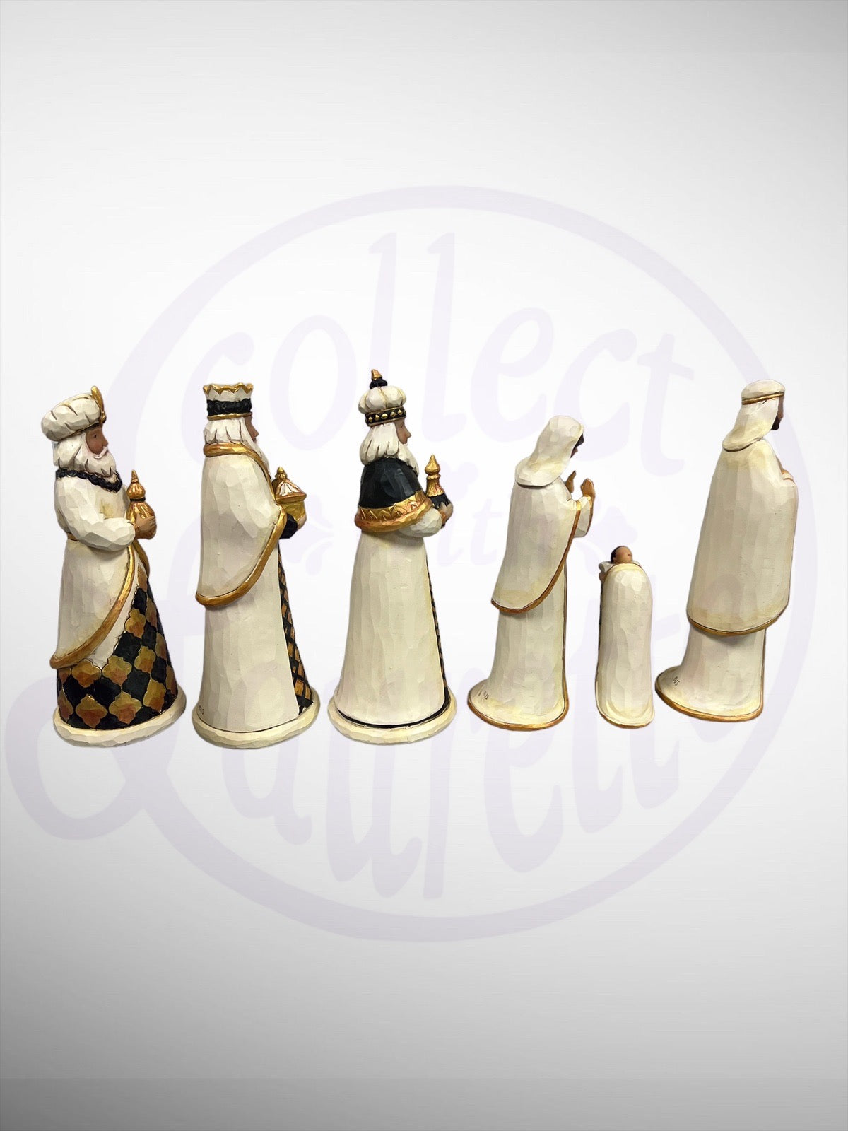 Jim Shore Heartwood Creek - Let Us Adore Him Black and Gold 7 Piece Christmas Nativity Figurines