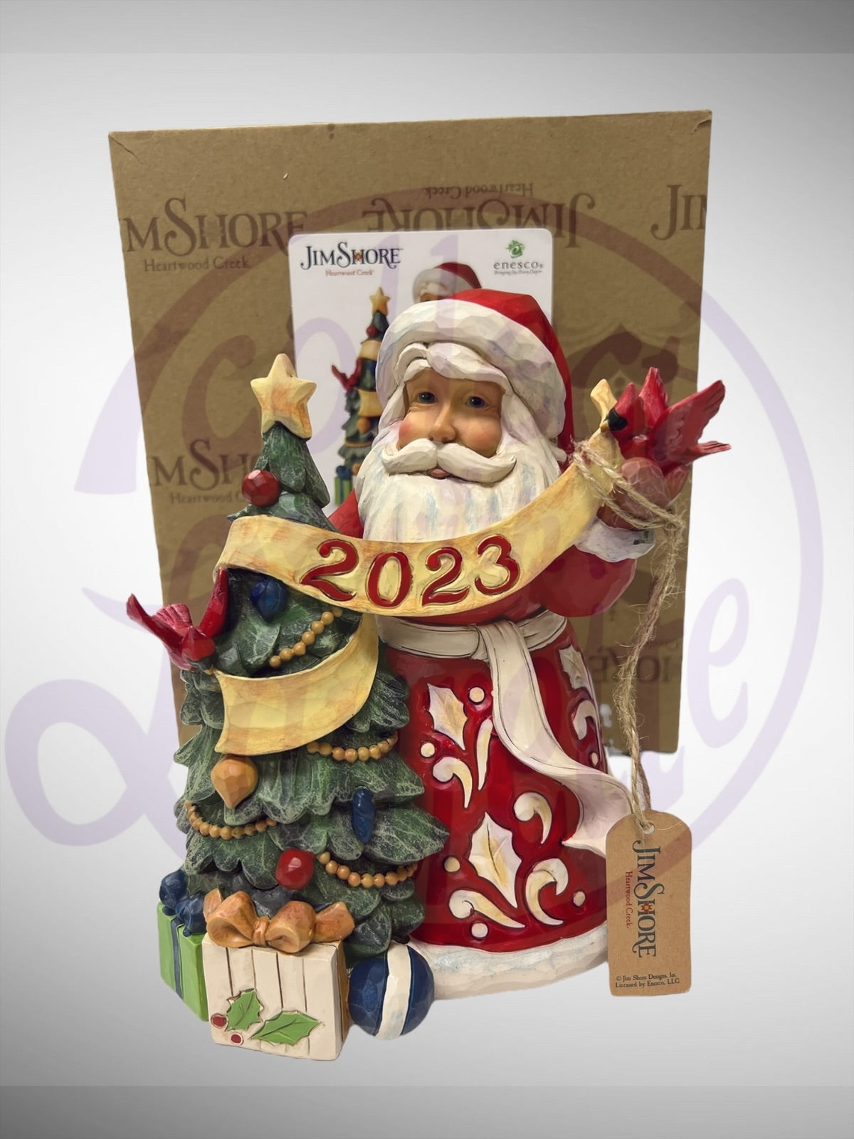 Jim Shore Heartwood Creek - Wrapped In Christmas Cheer Santa Claus Tree Cardinals 2023 Figurine