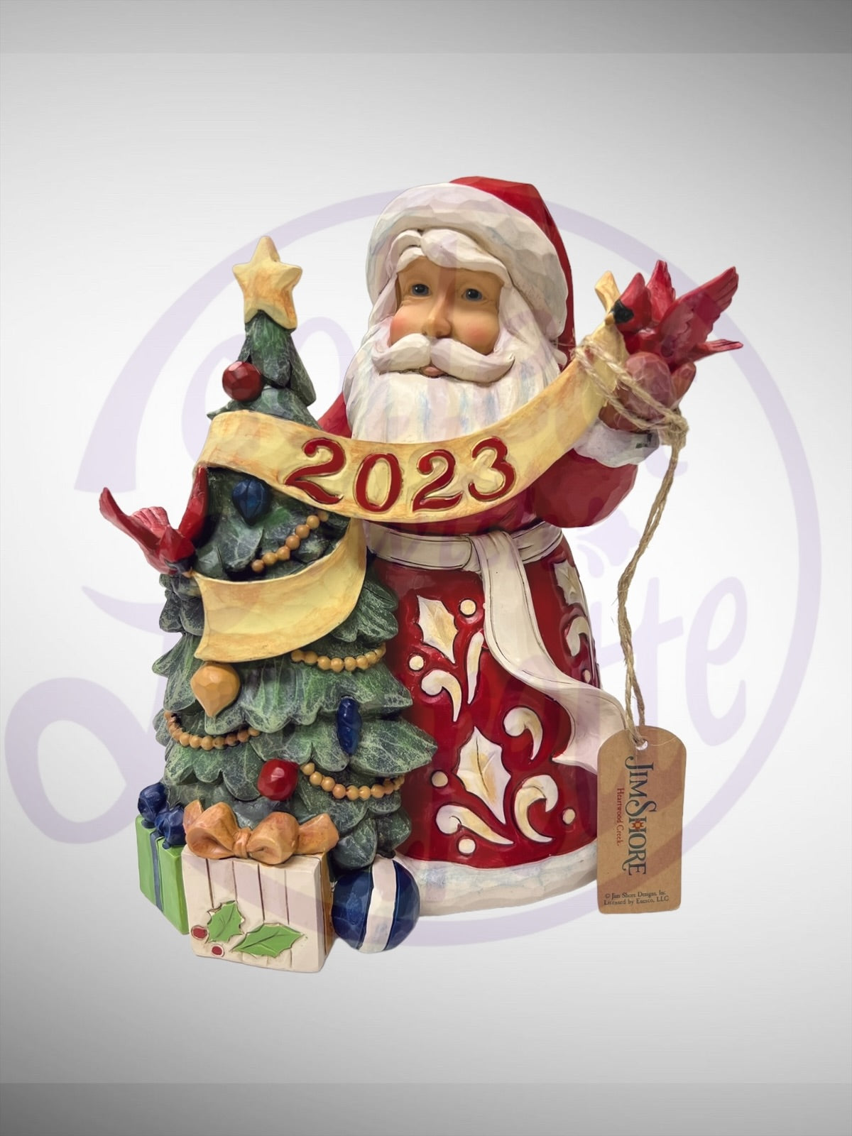 Jim Shore Heartwood Creek - Wrapped In Christmas Cheer Santa Claus Tree Cardinals 2023 Figurine