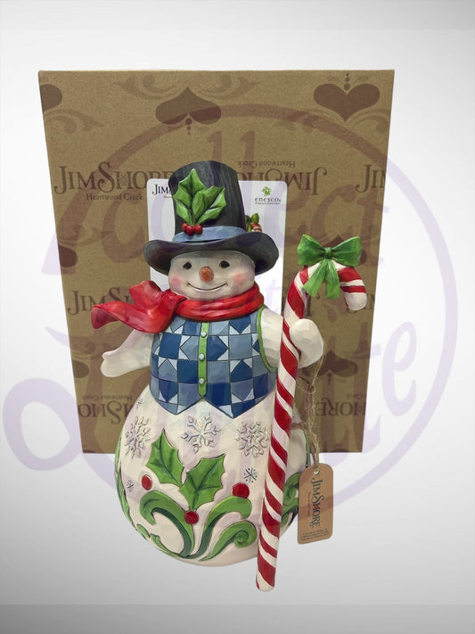 Jim Shore Heartwood Creek - Sweet Christmas Wishes Snowman Candycane Figurine