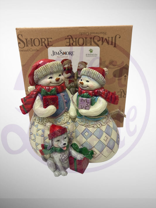 Jim Shore Heartwood Creek - Snuggled Up Together Snowman Couple and Dog Figurine