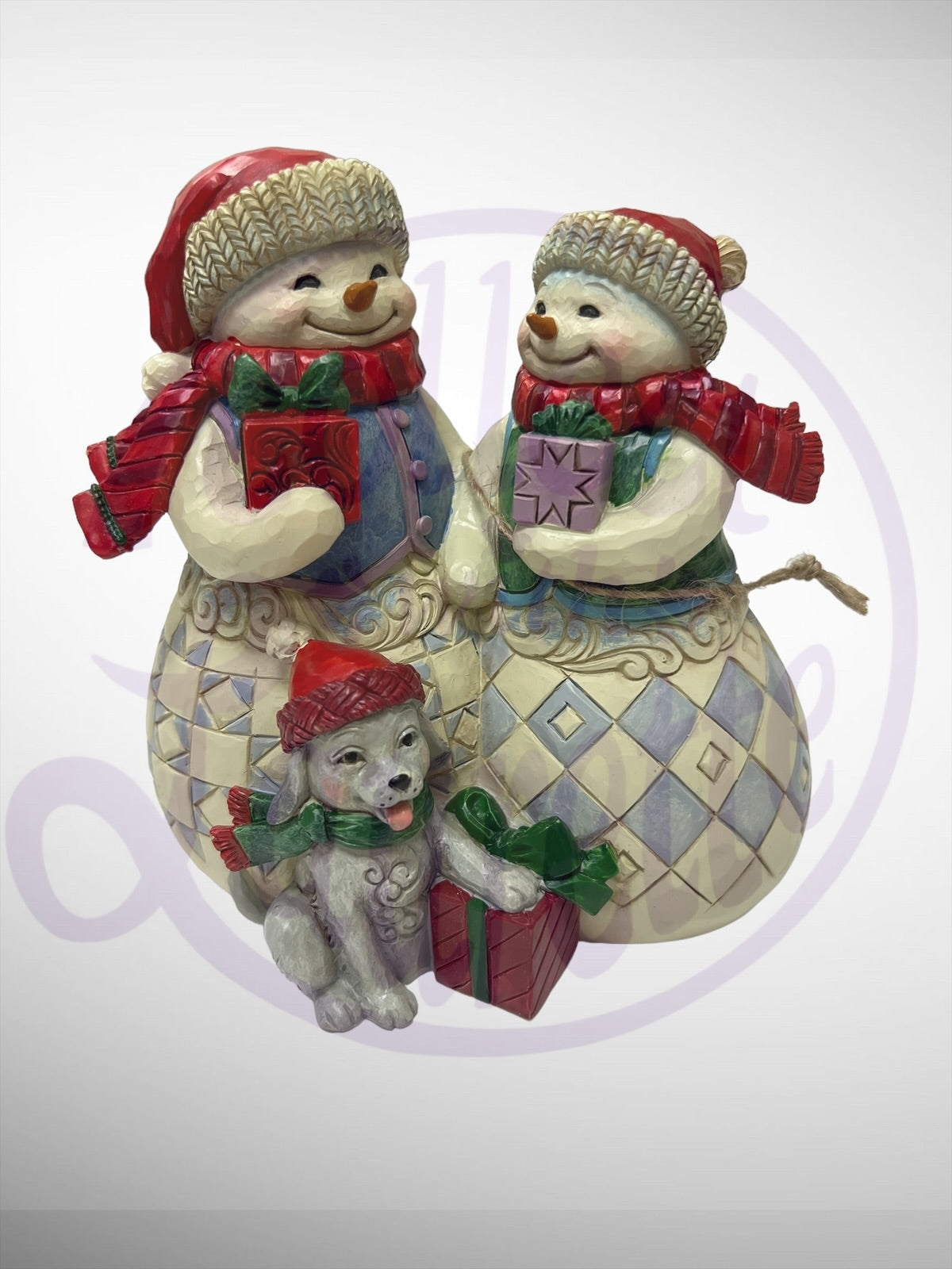 Jim Shore Heartwood Creek - Snuggled Up Together Snowman Couple and Dog Figurine