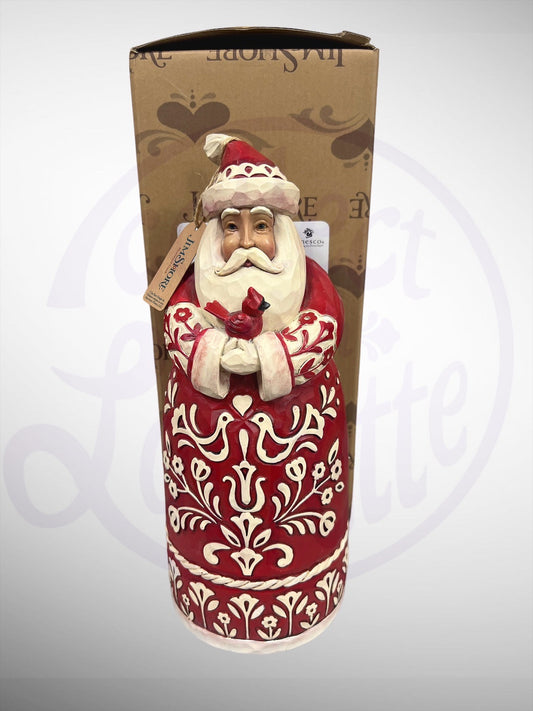 Jim Shore Heartwood Creek - Tis The Season to Sing Santa Claus Holding Cardinal Figurine