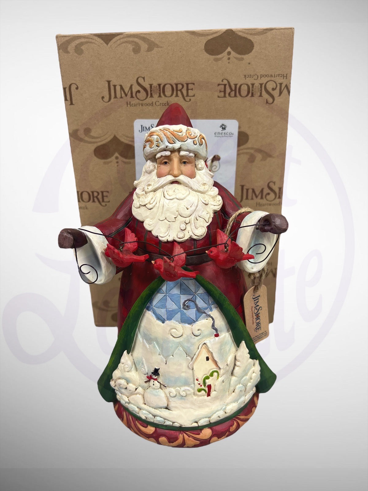 Jim Shore Heartwood Creek - Charming Cheer Found Here Santa Claus with Cardinals on Wire Figurine