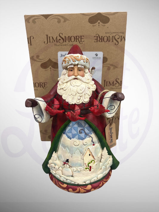 Jim Shore Heartwood Creek - Charming Cheer Found Here Santa Claus with Cardinals on Wire Figurine