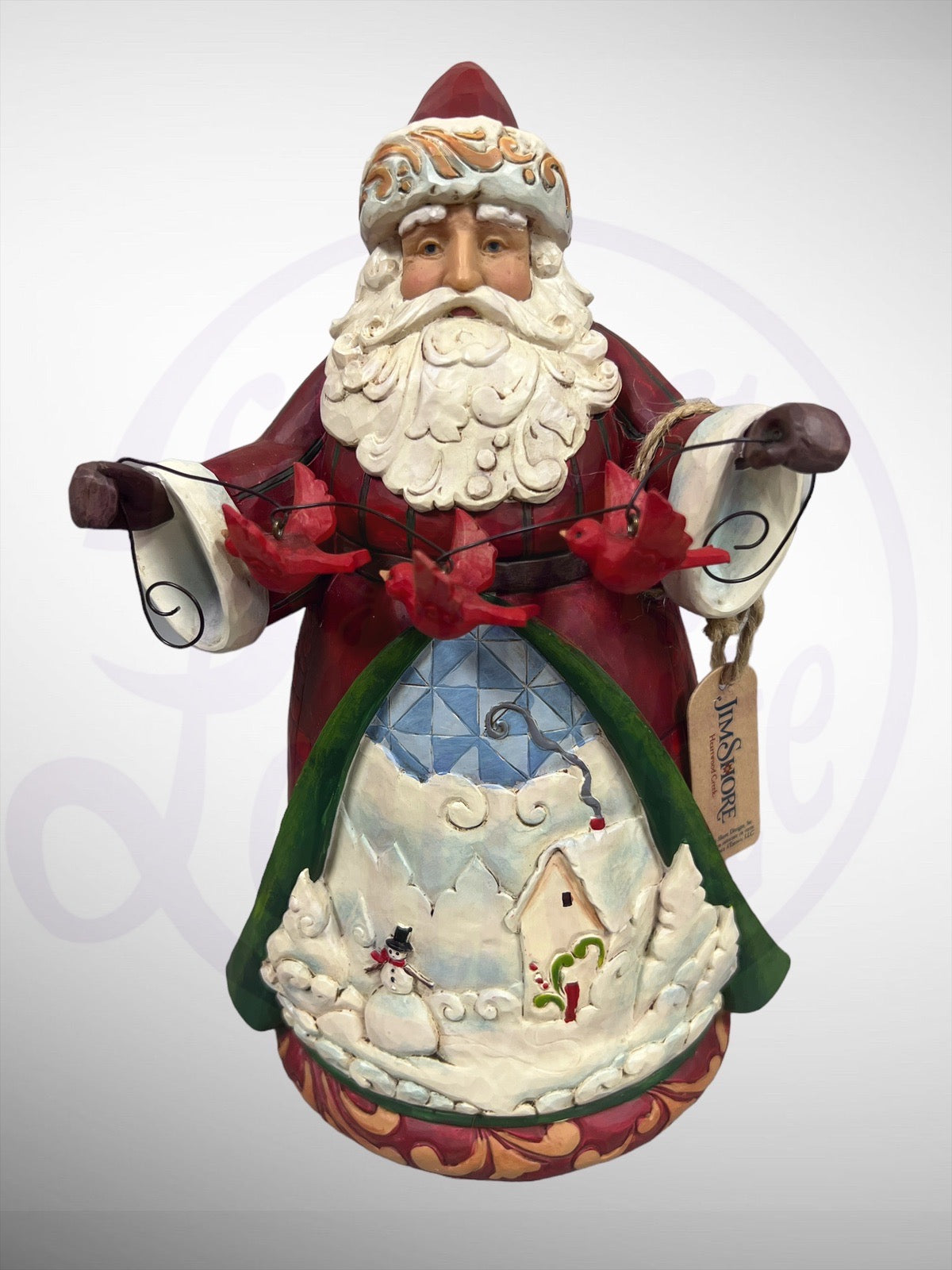 Jim Shore Heartwood Creek - Charming Cheer Found Here Santa Claus with Cardinals on Wire Figurine