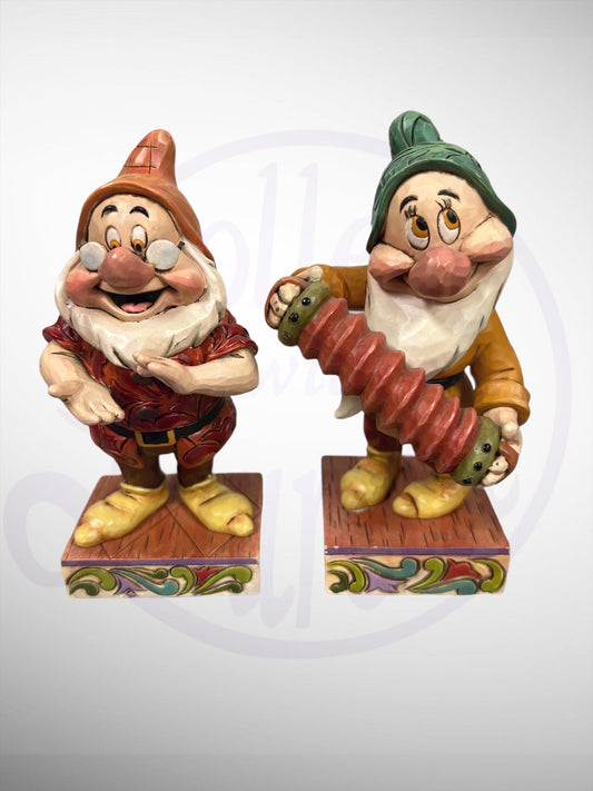 Jim Shore Disney Traditions - Affable Accordionist Clap Along Bashful Doc Snow White Figurine Set (No Box)