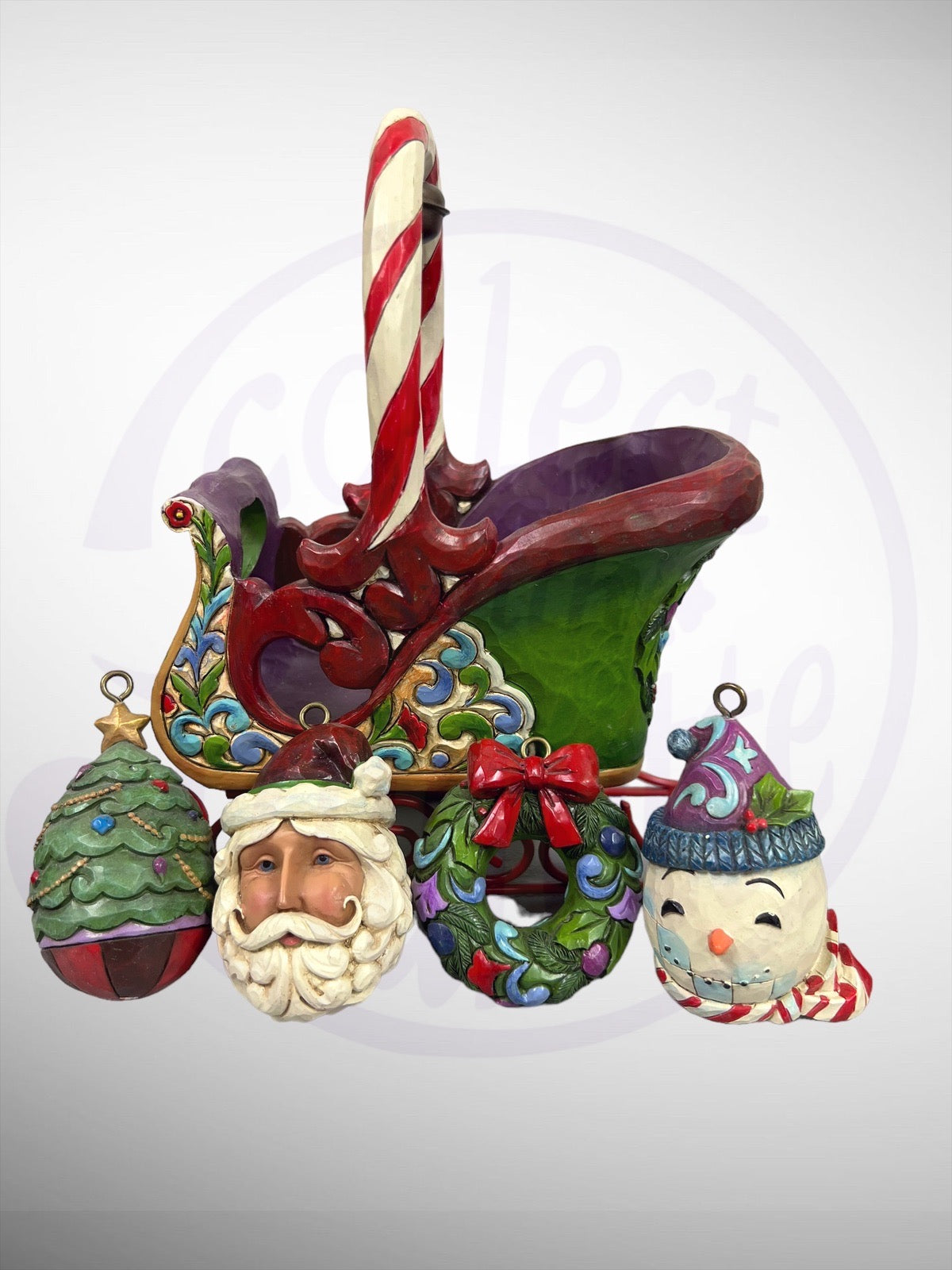 Jim Shore Heartwood Creek - Jingle All The Way Christmas Sleigh Figurine 4 Ornaments (No Box)